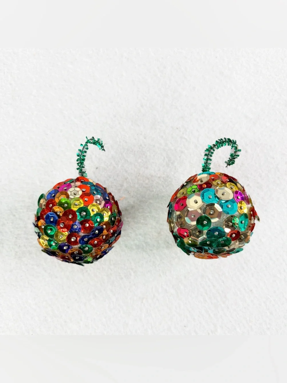 Vintage Handmade Christmas Push Pin Ornaments Sequins Ball Beaded Holiday Retro
